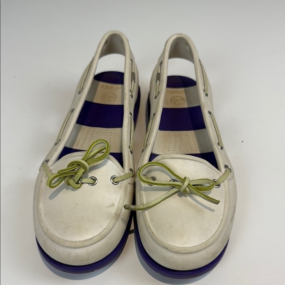 CROCS Cream and Purple Flats with Bow Accent - Picture 1 of 7